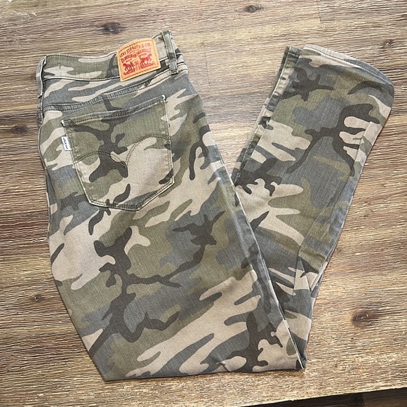 Camo Print Patch Pocket Mid Waist Skinny Jeans - Green